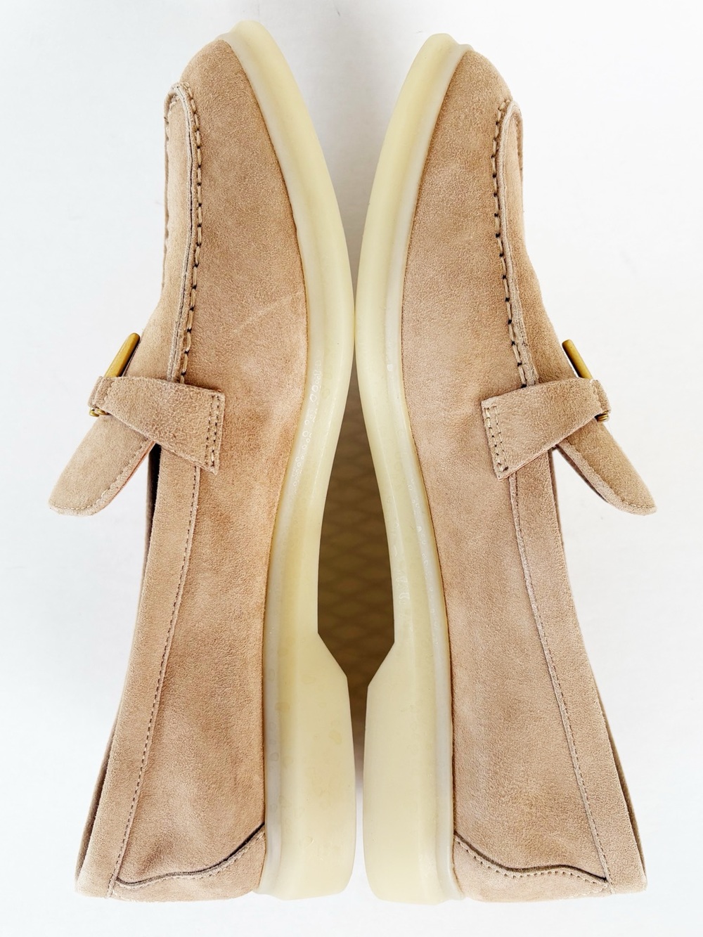 Veronica Beard Ailey Suede Loafers Beige Camel Gold V Hardware Size 6.5 - Picture 12 of 15